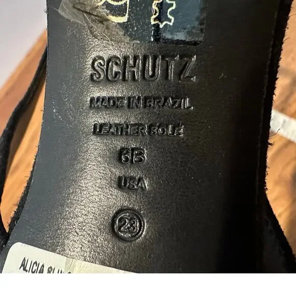 Schutz Alicia Suede Leather Slingback Pumps Black Women’s Size 6B Heels Chic - Picture 8 of 13